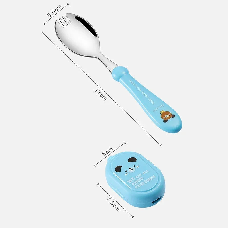 Axyaa Stainless Steel Cutlery Set for Kids - Spoon and Fork Integrated Meal Utensils