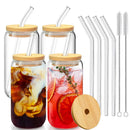 Axyaa Glass Bubble Tea Cup with Straw and Bamboo Lid - Premium Drinking Glass
