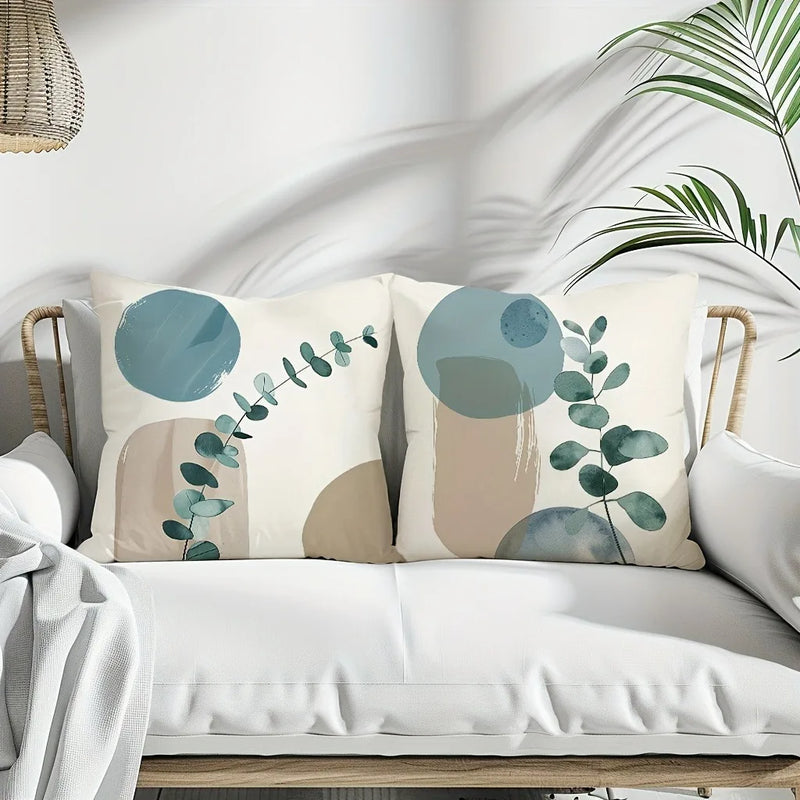 Light Blue Geometric Leaf Pattern Pillowcase for Bohemian Home Decor by Axyaa