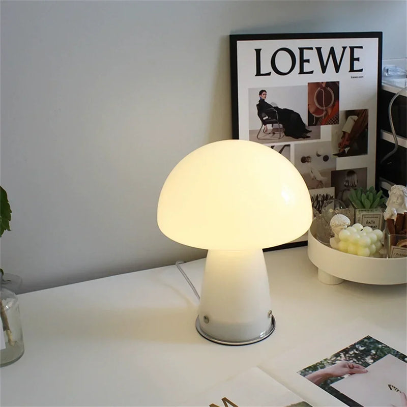 Glass Mushroom Bedside Table Lamp Dimmable Swirl Light for Home Decor by Axyaa