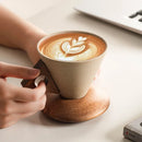 Axyaa Ceramic Coffee Cup Cone Shape Wooden Handle Base Retro Latte Cup