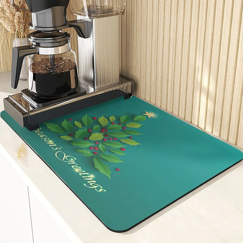 Axyaa Christmas Tree Printed Kitchen Drying Mat