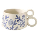 Axyaa Blue Patterned Ceramic Coffee Mug with Double Handles for Home Tea Enjoyment