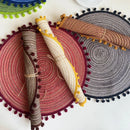 Axyaa Round Red Pompom Placemats Set for Dining and Kitchen
