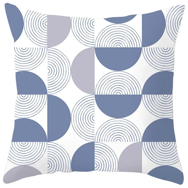 Axyaa Abstract Geometric Pillowcase in Nordic Blue Purple - Peach Skin Fabric