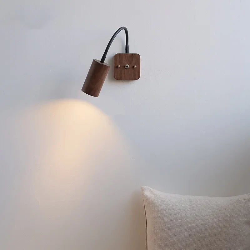 Axyaa Round Walnut Wood LED Wall Light Indoor Bedroom Lamp Applique Murale