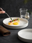 Axyaa Ceramic Steak Plate - Imitation Wood Grain, Straight Edge, White, Hotel Tableware