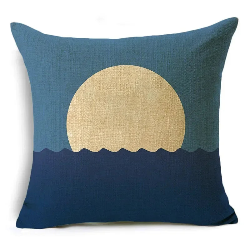 Axyaa Blue Texture Print Linen Cushion Case for Living Room Sofa - 40cm/45cm/50cm