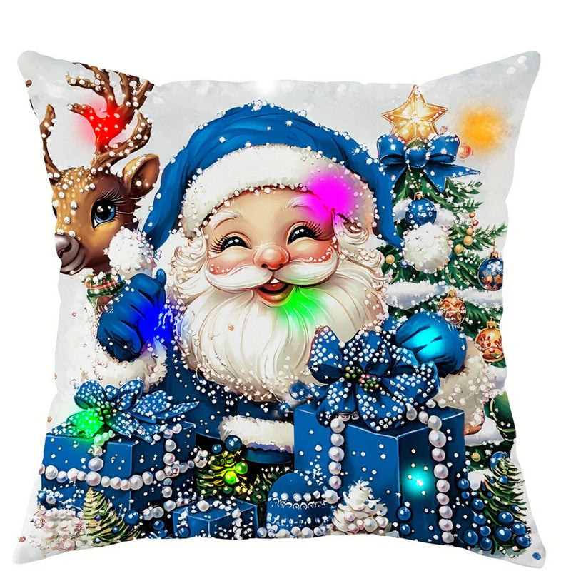 Axyaa LED Christmas Pillowcase with Santa Claus Snowman Garland Pattern