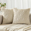 Axyaa Ivory White Plush Faux Wool Throw Pillow Covers, 45x45CM Boho Style