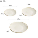 Axyaa Beige Line Pattern Shallow Plate - Ceramic Steak Salad Sushi Dish