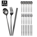 Axyaa Luxury Golden Korean Stainless Steel Dinnerware Set 24Pcs