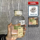 Axyaa Glass Water Bottle with Time Marker for Kids School Lunch - Leakproof & Heat Resistant