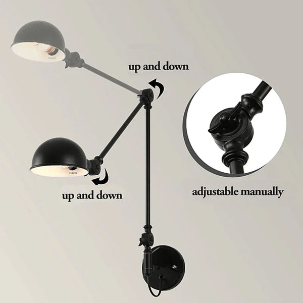 Axyaa Nordic Telescopic Folding Wall Lamp, Adjustable Long Arm, Rotatable E14 for Indoor Lighting