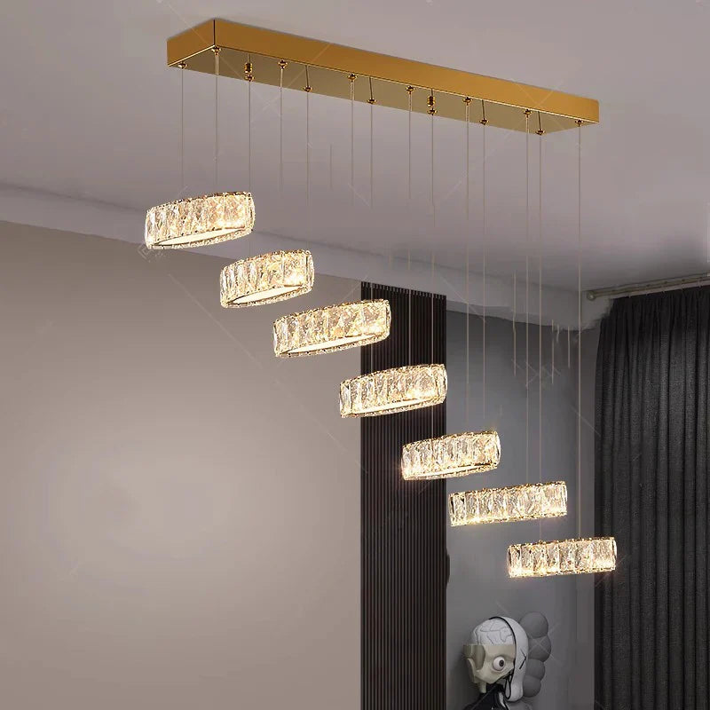 Axyaa Modern Crystal Chandelier Stair Pendant Lamp Living Room Pendant Lights Interior Lighting