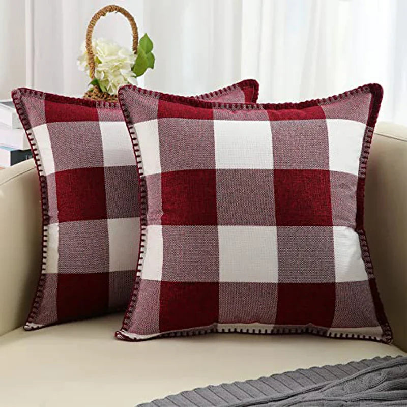Axyaa Plush Check Throw Pillow Covers Set of 2 Cream White