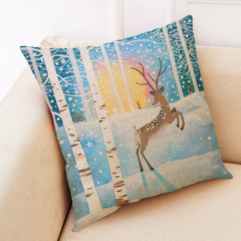 Axyaa Winter Animal Cartoon Linen Pillowcase for Car and Living Room Decor