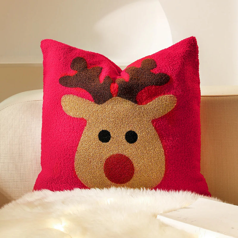 Christmas Reindeer Red Embroidery Pillow Cover for Axyaa - Soft Fabric, 45x45cm