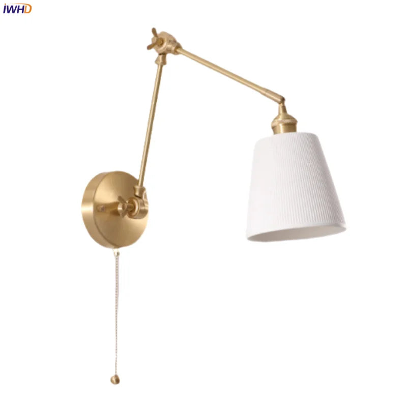 Axyaa Ceramic LED Wall Lamp Pull Chain Switch Nordic Copper Wandlamp