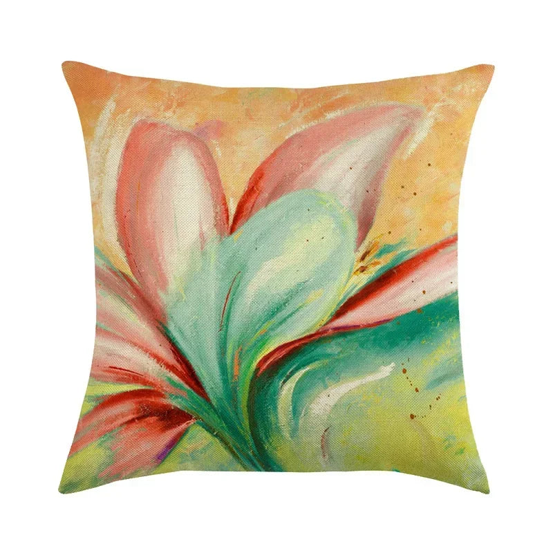 Vintage European Lily Oil Painting Linen Cushion Cover by Axyaa - 45X45CM