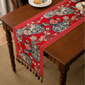 Axyaa Blue & White Porcelain Jacquard Table Runner with Tassel for Living Room Decor