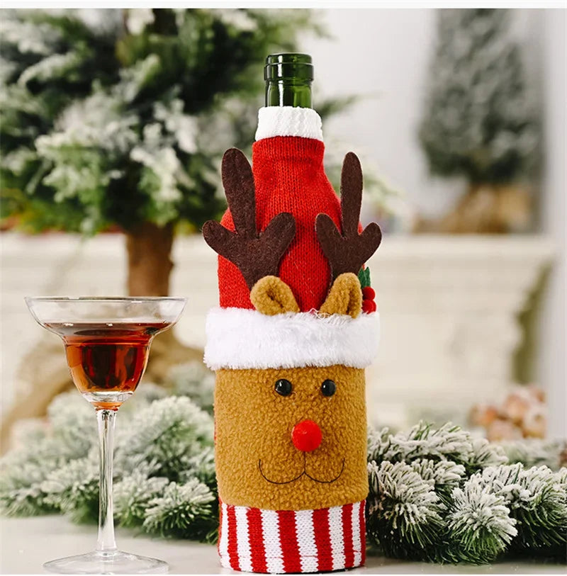 Axyaa Christmas Wine Bottle Cover Set for Festive Table Decor & Gifts