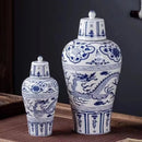 Axyaa Yuan Blue White Ceramic Wine Bottle Vase Decoration Ornament