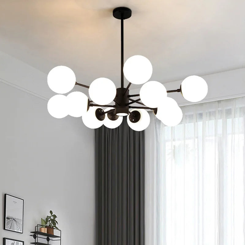 Axya Black Glass Ball Chandelier for Home Dining Room, Bedroom, Restaurant, and Bar