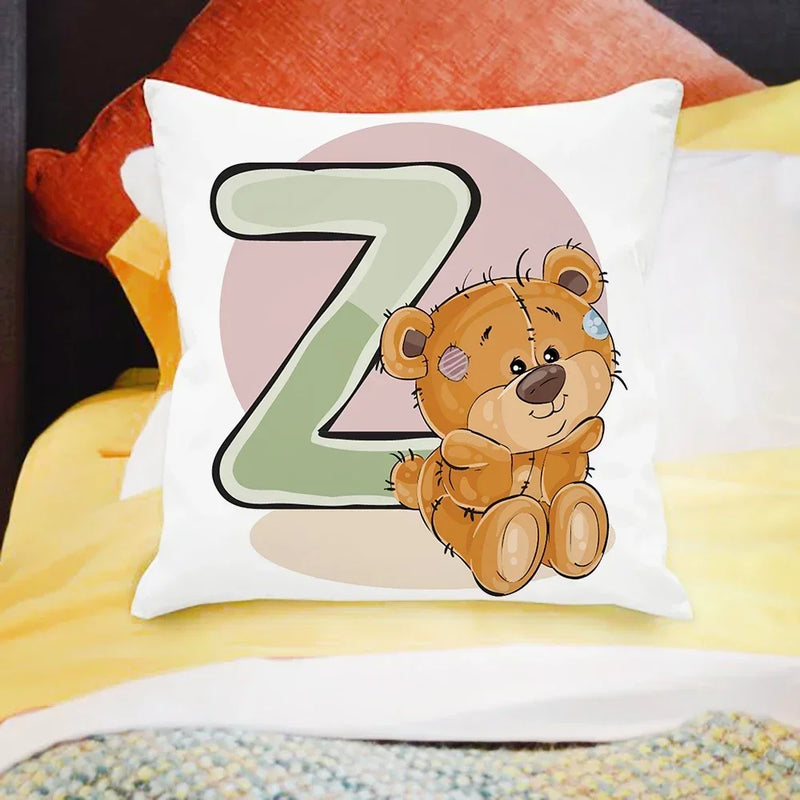 Axyaa Cartoon Bear Alphabet Print Cushion Cover - Children's Room Decor