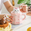 Axyaa Cartoon Ceramic Mug with Lid, Spoon - Creative 400ML Coffee Tea Cup