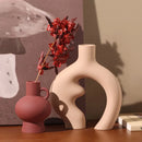 Axyaa Circular Hollow Vase Ceramic Donuts Flower Pot Abstract Home Decor Accessory