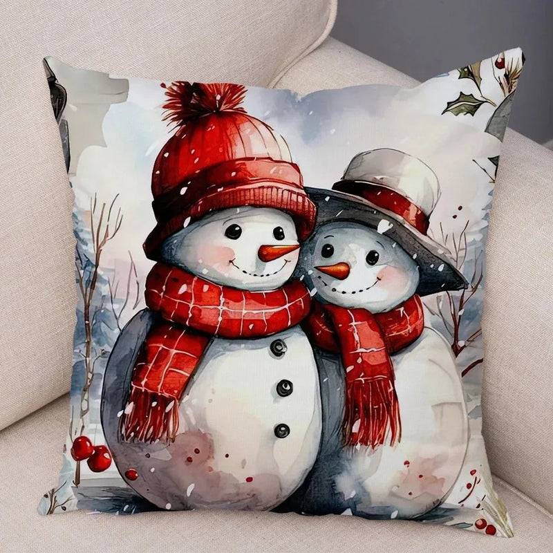 Axyaa Winter Snowman Print Pillowcase Set for Christmas Day Party Décor & Home Gift