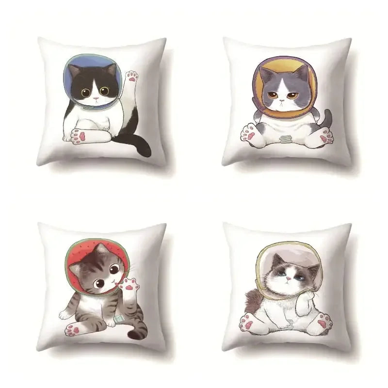 Cute Cat Cushion Cover by Axyaa: Cartoon Pets Pillow Case for Home Sofa Decor