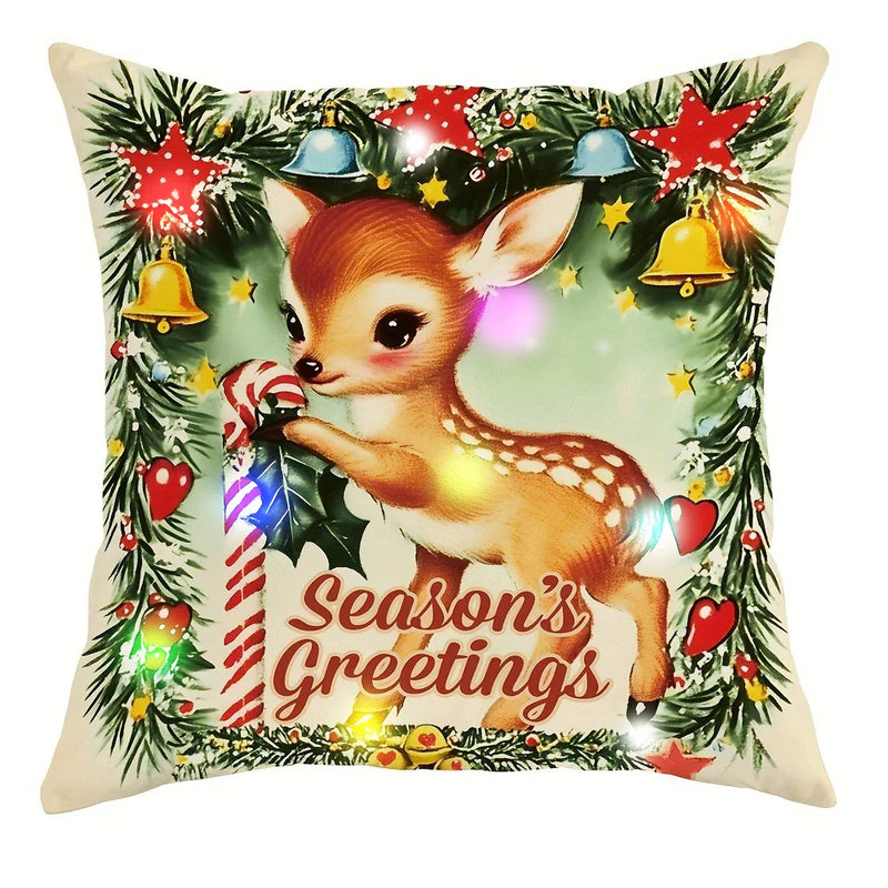 Axyaa LED Luminous Christmas Pillowcase with Santa Claus and Fawn Pattern