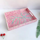 Axyaa Pink Mother-of-pearl Seashell Tray: Handmade Fruit Basket Living Room Organizer