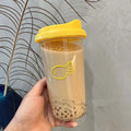 Axyaa Simple Plastic Water Bottle With Straw Tea Strainer Transparent Coffee Cup