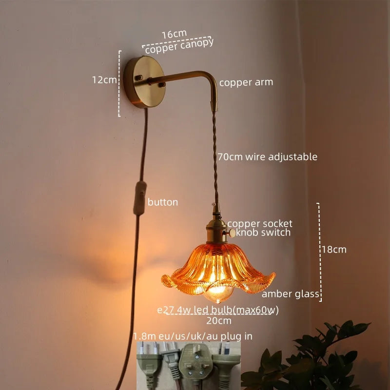 Axyaa Nordic LED Wall Sconce Glass Copper Light for Home Decor & Living Room