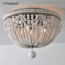 Retro White Wooden Beads Ceiling Lamp by Axyaa for Bedroom Staircase Entryway