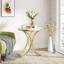 Axyaa White Gold Round End Table Modern Small Coffee Accent Bedside C Table