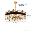 Axyaa Smoky Grey Crystal Chandelier LED Pendant Light, Luxe Leather, Dimmable for Living Room