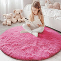 Axyaa Plush Round Carpets: Non-Slip, Washable Rugs for Living Room & Bedroom