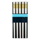 Axyaa White Metal Alloy Chopsticks Set - 5 Pairs Reusable Japanese Chinese Korean Tableware