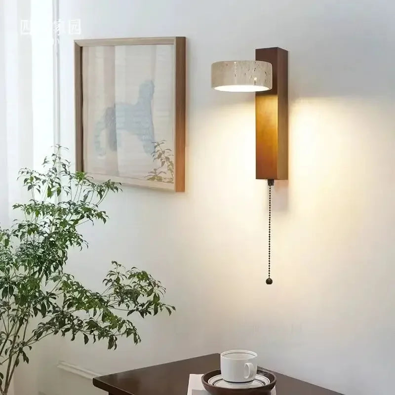 Axyaa Travertine Stone Sconce Light Rotatable for Bedroom Bedside