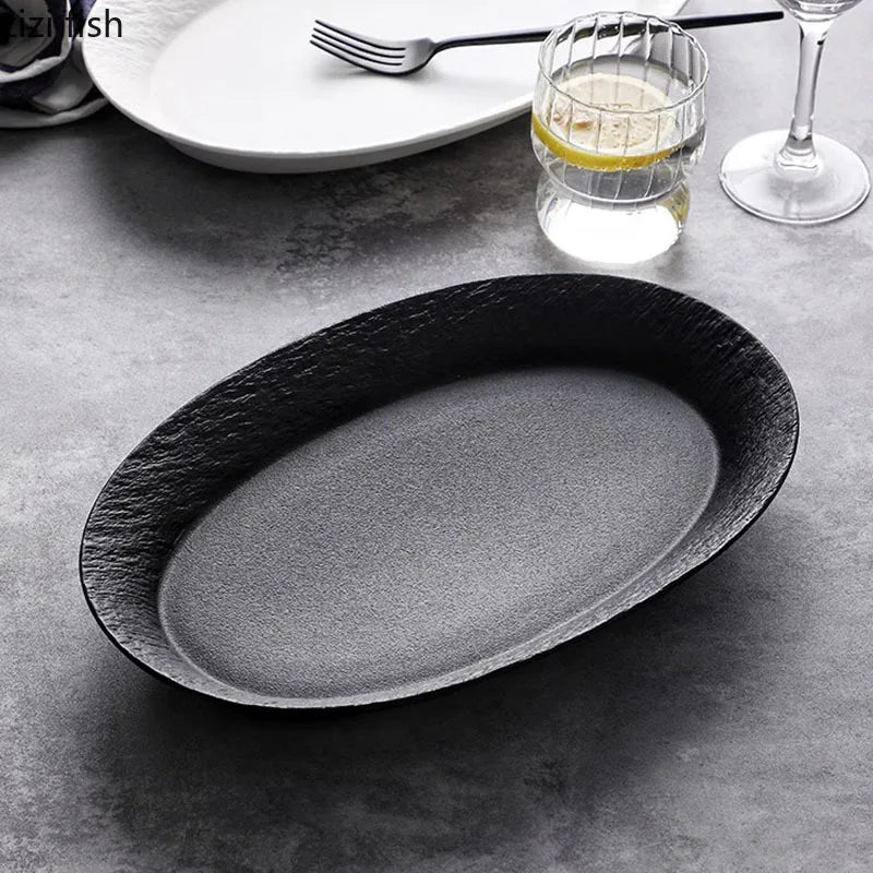 Axya Rock Texture Ceramic Fish Plate Salad Pasta Sushi Restaurant Tableware
