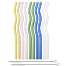Axyaa Wavy Glass Straws 10 Pack + 2 Cleaning Brushes - Transparent 7.8 in • Eco-Friendly