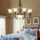 Axyaa Vintage Ceramic Chandelier with Metal Iron Arm & Glass Lampshade
