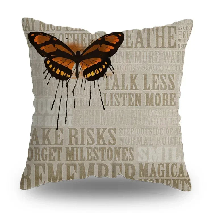 Axyaa Retro Butterfly Pattern Pillowcase 45x45cm Decorative Cushion Cover