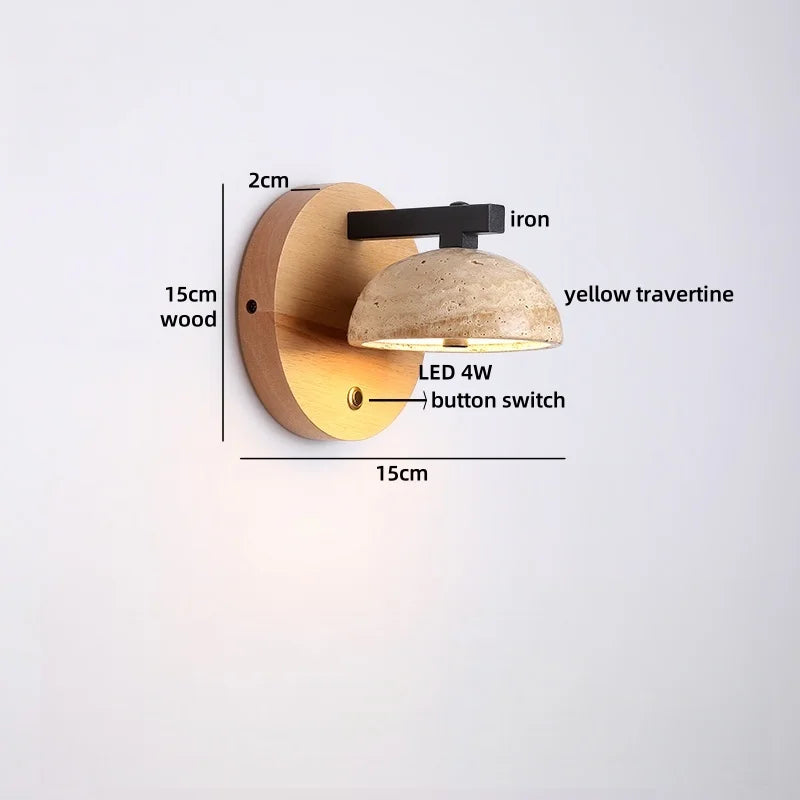 Axyaa Wooden LED Wall Lamp with Switch, E27 Bulb, Yellow Travertine - Wandleuchte