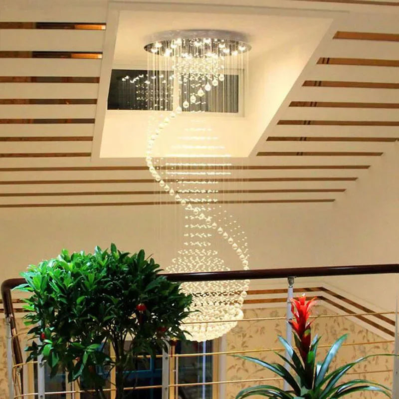 Axyaa Modern Crystal Spiral Chandelier, Luxury Rain Drop Flush Mount Ceiling Light for High Ceilings