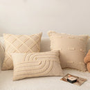 Axyaa Beige Tassel Cushion Cover 45x45cm Solid Cotton Linen for Home Sofa Bed Decor